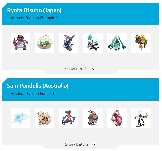 Equipos de Pokémon seleccionados por Ryota Otsubo y Sam Pandelis. Equipos de Pokémon seleccionados por Ryota Otsubo y Sam Pandelis.