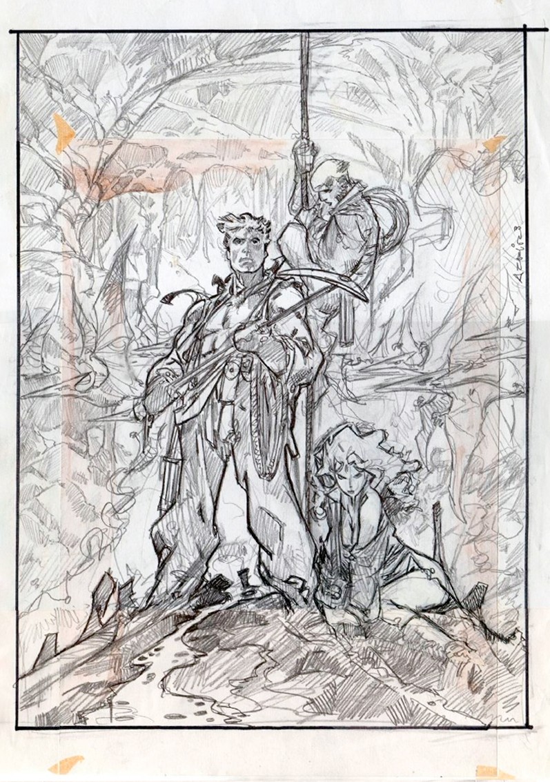Boceto de Azpiri para la carátula del juego.